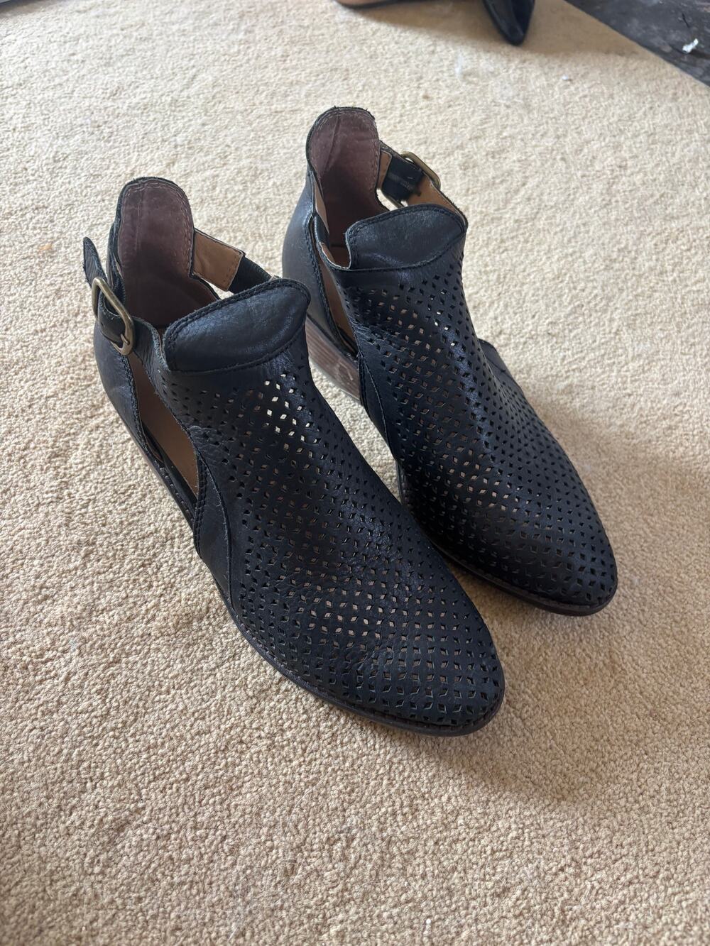Lucky Brand Black Leather Cutout Ankle Booties